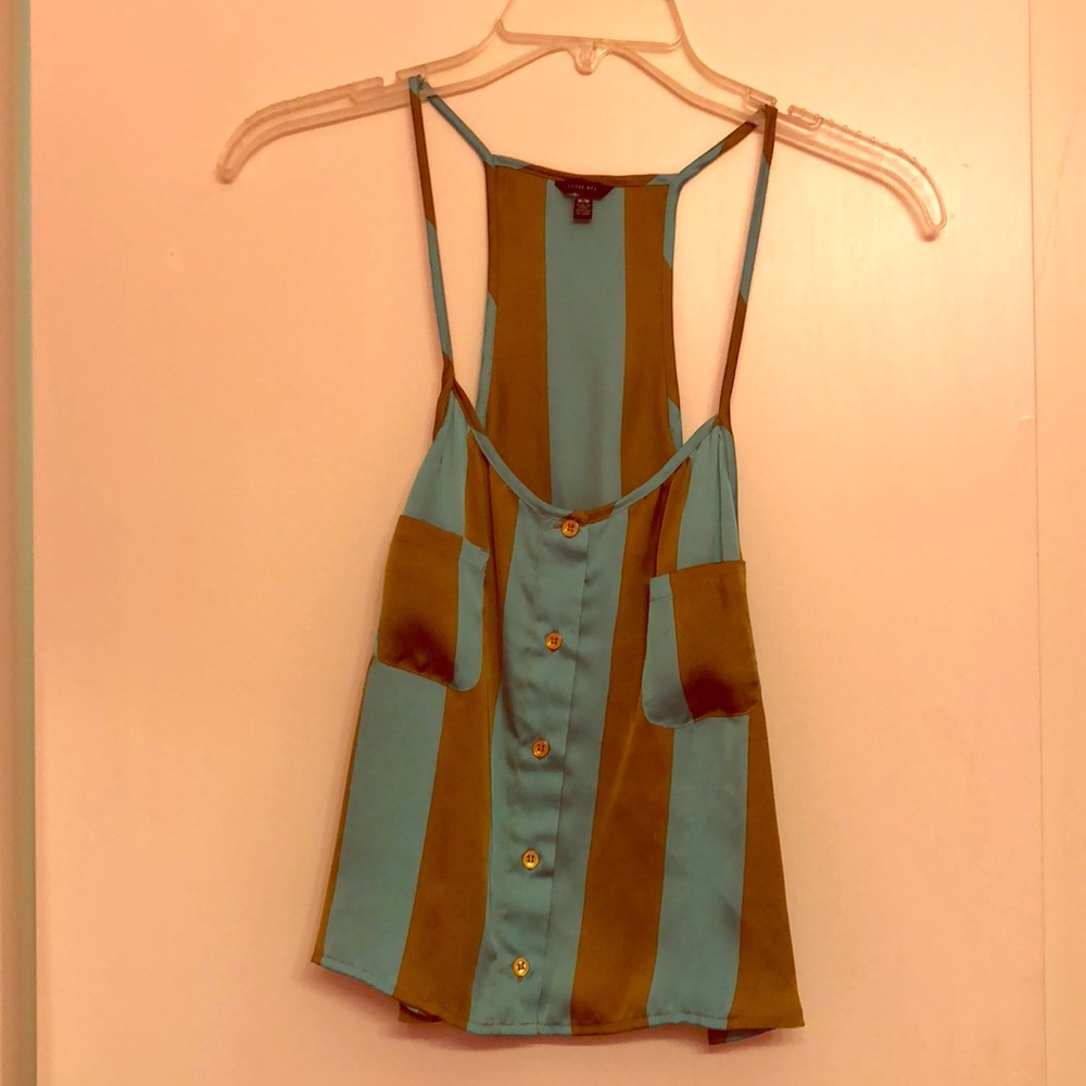 Teal and dark gold striped top